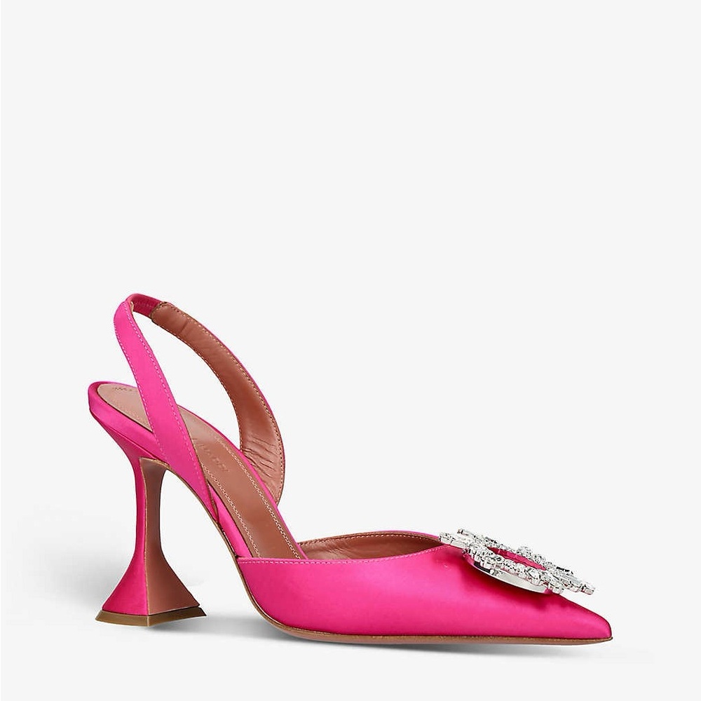 Amina Muaddi pink satin begum heels